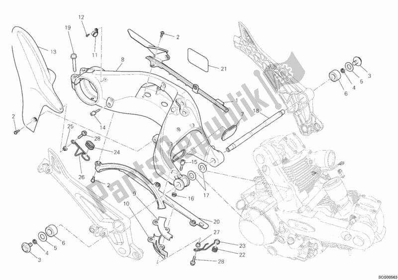 Todas as partes de Braço Oscilante do Ducati Monster 1100 ABS USA 2010